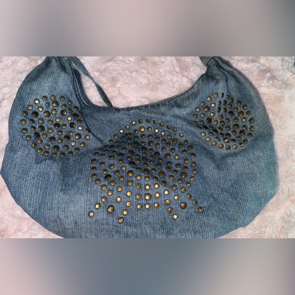 Vintage Retro Fiorucci Brass Stud Denim Hobo Pink Angel Lining & Interior Pocket - Picture 15 of 16